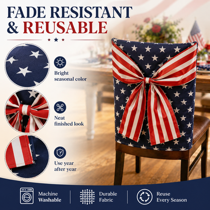 🎆 American Flag Chair Covers with Patriotic Bow for Independence Day Decor