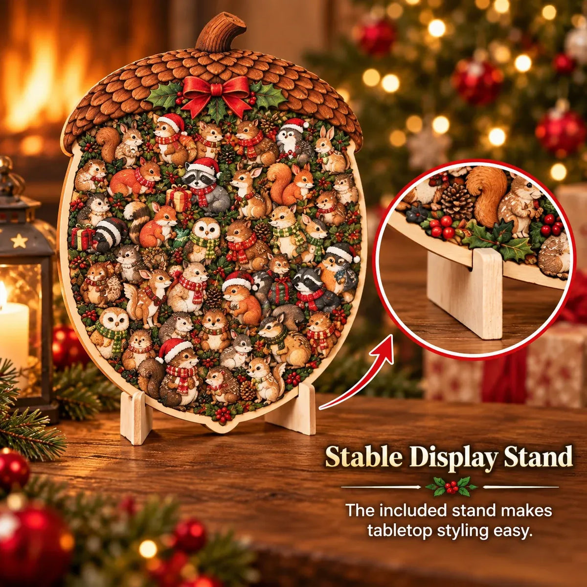 ⏳ Last Day 49% OFF –🎄🧩 Wooden Christmas Puzzle with Stand