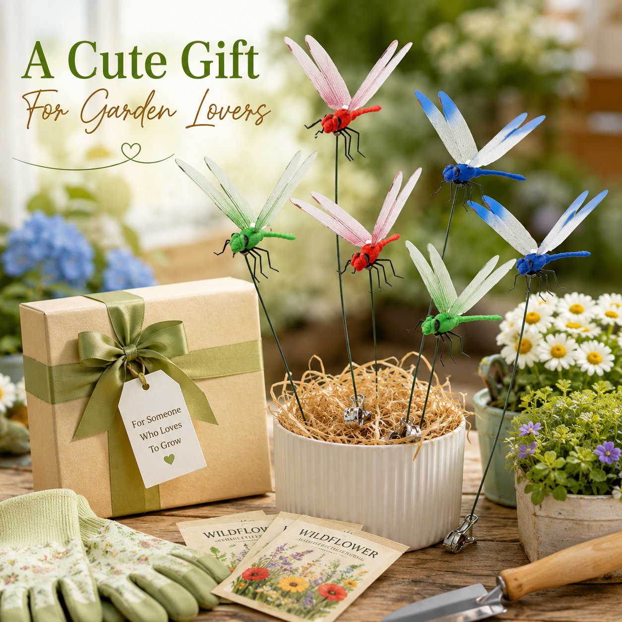3D Dragonfly Garden Stakes With Clips