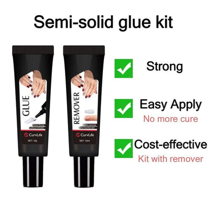 🔥 Last Day Limited Time Promotion🔥Newly Upgraded 10g Quick-Drying Semi-Solid Nail Glue with 10ml Remover – Long-Lasting Adhesive Gel