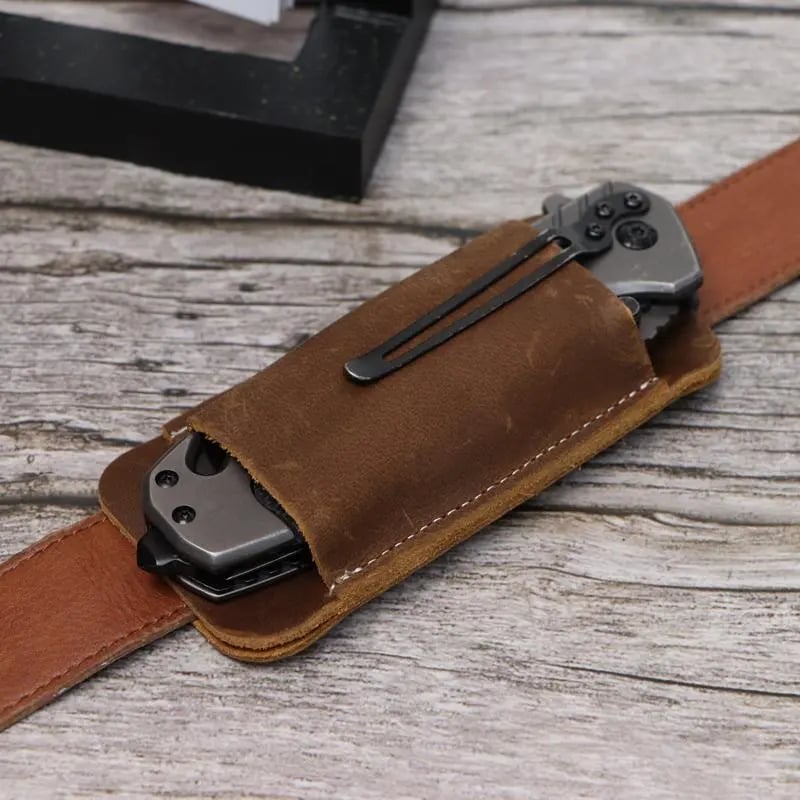 Genuine Leather Knife Sheath Foldable Lightweight Belt Pouch