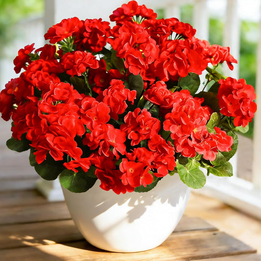 UV Resistant Artificial Geraniums – Outdoor Red Faux Flowers for Patio, Garden & Home Decor