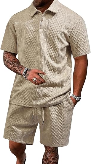 🔥Men's 2 Pieces Casual Polo Shirt and Shorts Set