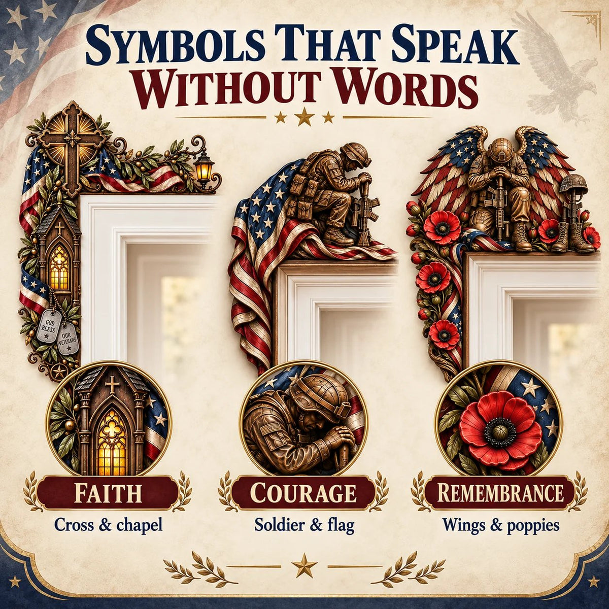 ⏳ Last Day 49% OFF –❤️‍🔥Patriotic American Flag & Cross& Veteran Door Frame Corner Decor