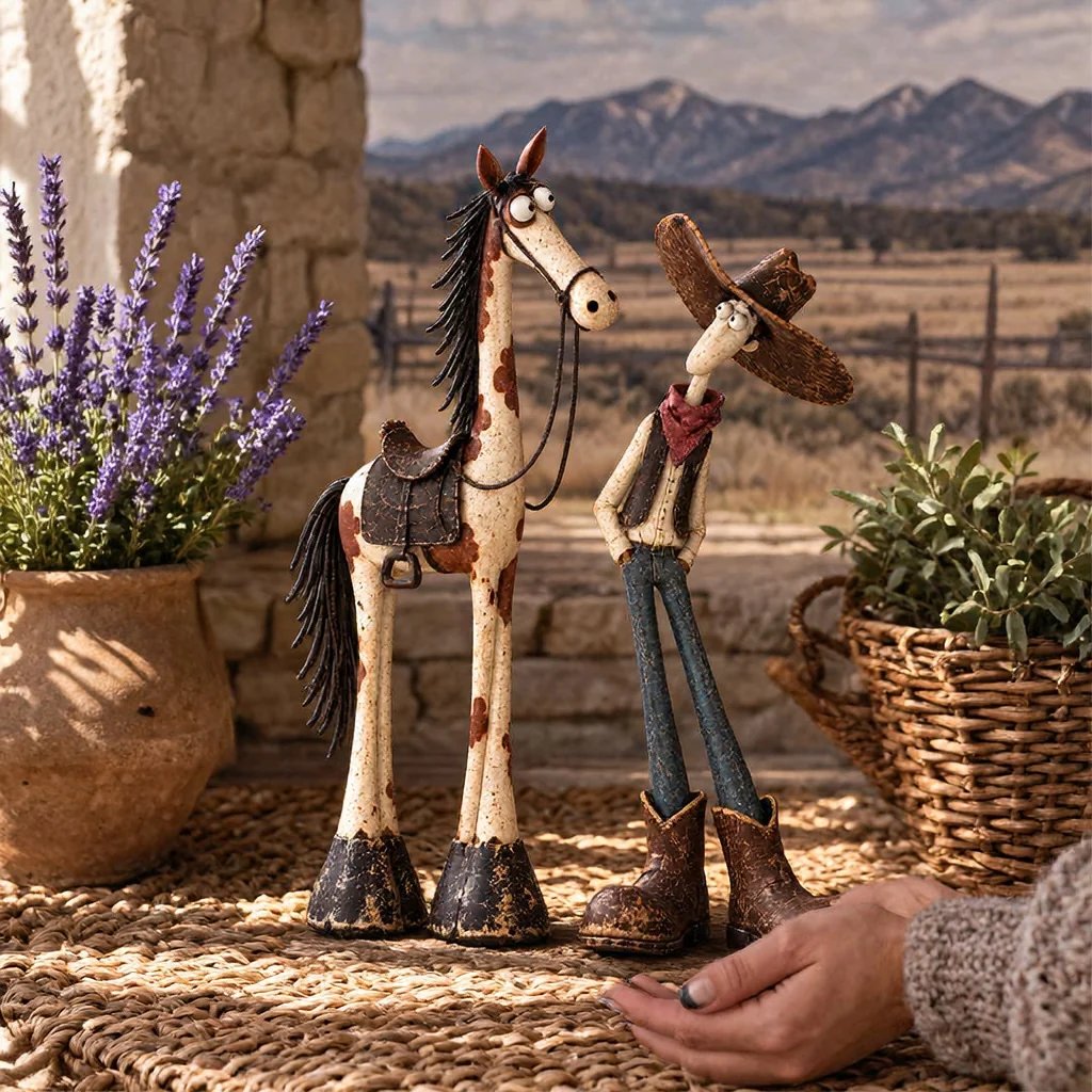🤠🐴Whimsical Western Cowboy & Horse Figurine Duo - The Perfectly Odd Western Duo