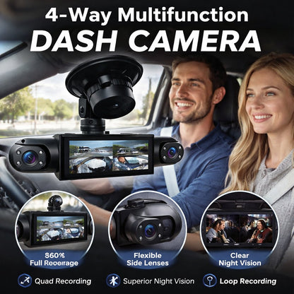 🚨[Best Seller] Stop Driving Blind! 4-Way Simultaneous Recording Dash Cam - 360° Full Coverage