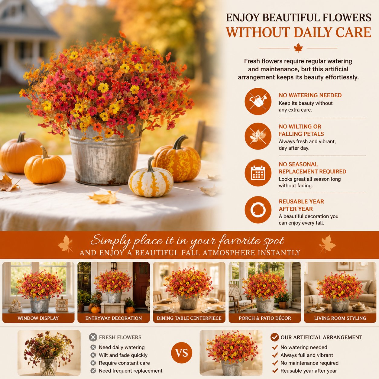 🍂Artificial Fall Eucalyptus & Violet Flower Arrangement — Bring The Warm Beauty Of Autumn Into Your Home