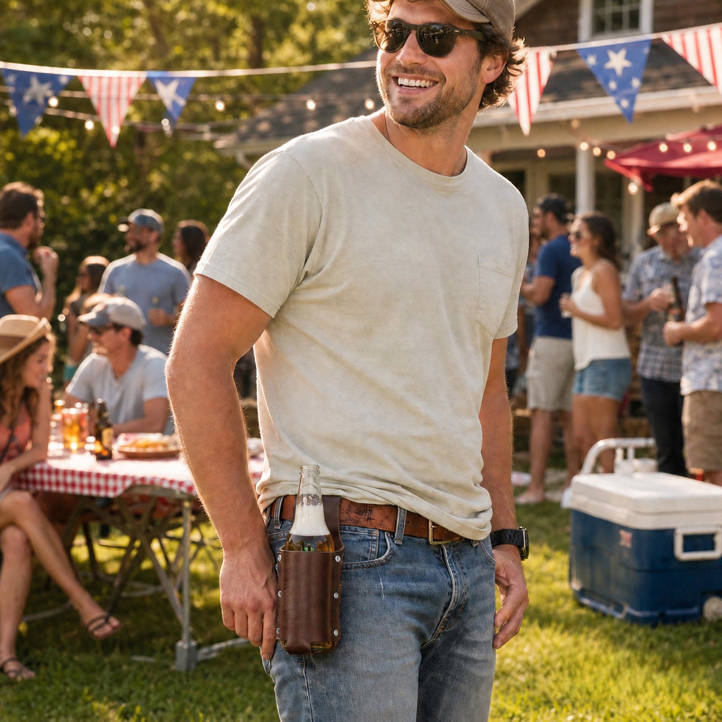 🍺 Hands-Free Beer Holster Belt – Leather Bottle Waist Holder 🥩🔥