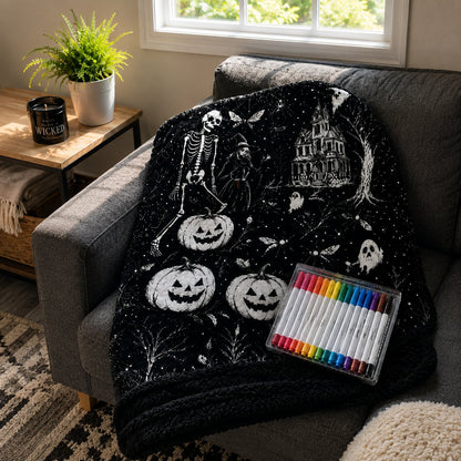 Trick Or Trace Halloween Coloring Blanket 🎃👻