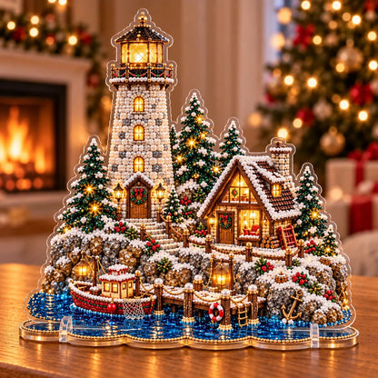 ✨ Last Day – 49% OFF!✨ Pearl Christmas Lighthouse Diamond Painting Kit🎅⛄️❄️