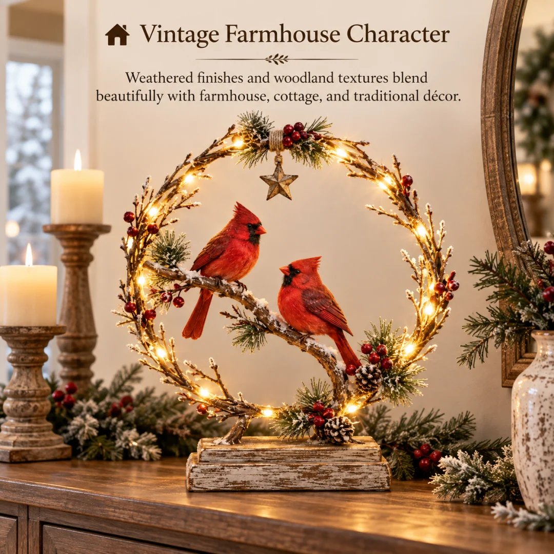 ⏳ Last Day 49% OFF –🐦Lighted Cardinal Tabletop Decor