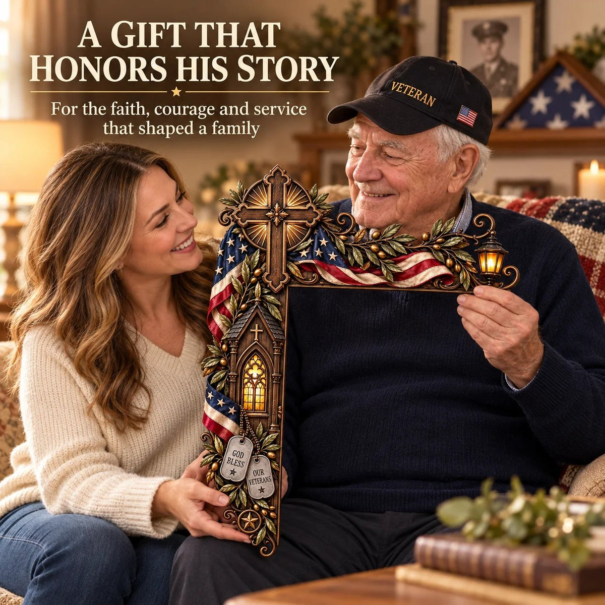 ⏳ Last Day 49% OFF –❤️‍🔥Patriotic American Flag & Cross& Veteran Door Frame Corner Decor