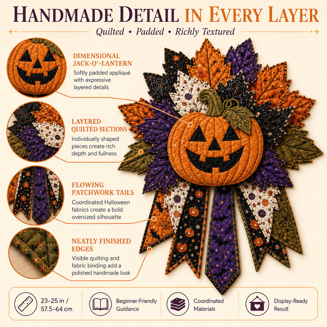 ⏳ Last Day 49% OFF – 🎃 Beginner-Friendly Oversized Halloween Character Quilted Door Hanger Sewing Kit | Complete Kit with All Tools & Step-by-Step Guide Included 💕