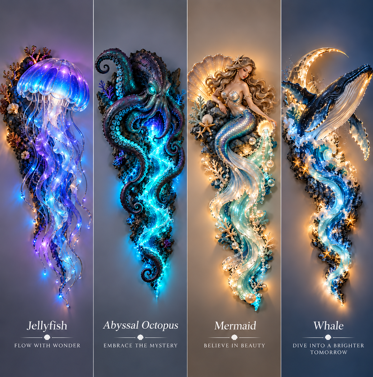 🔥 Limited Quantity 50% OFF | 🌊✨ Enchanted Ocean Legends™ Lighted Wall Art Collection 🐋🧜‍♀️