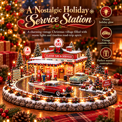 🔥Last Day 49% OFF🔥🚗🎄 Christmas Classic Gas Station Village™ – Lighted Vintage American Gas Station with Classic Cars