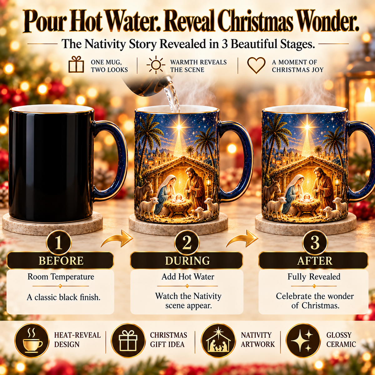🔥 Last Day 50% OFF-✝️✨Nativity Scene Heat-Sensitive Mug | Christian Christmas Gift🎁
