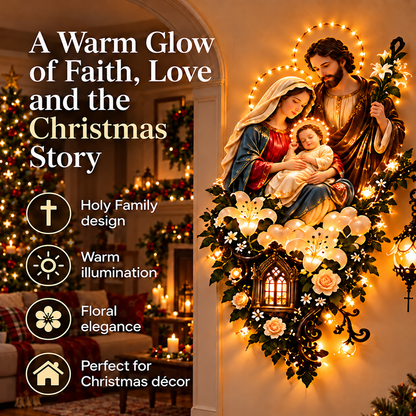 ⏳ Last Day 49% OFF –✨ Glowing Holy Family Floral Wall Decor