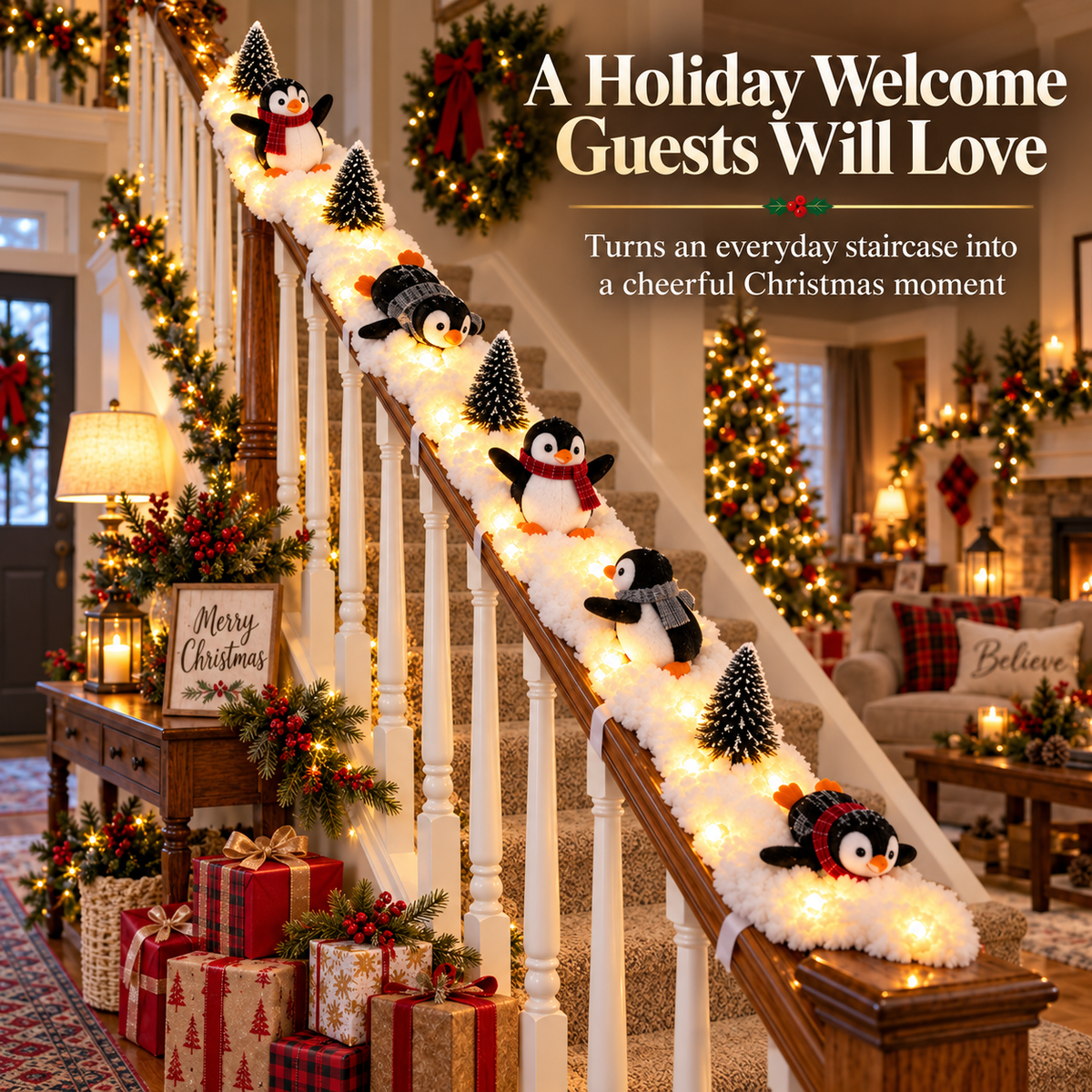 🎄 Christmas Special 50% OFF-🐧Playful Penguin Snowy Stair Railing Decor