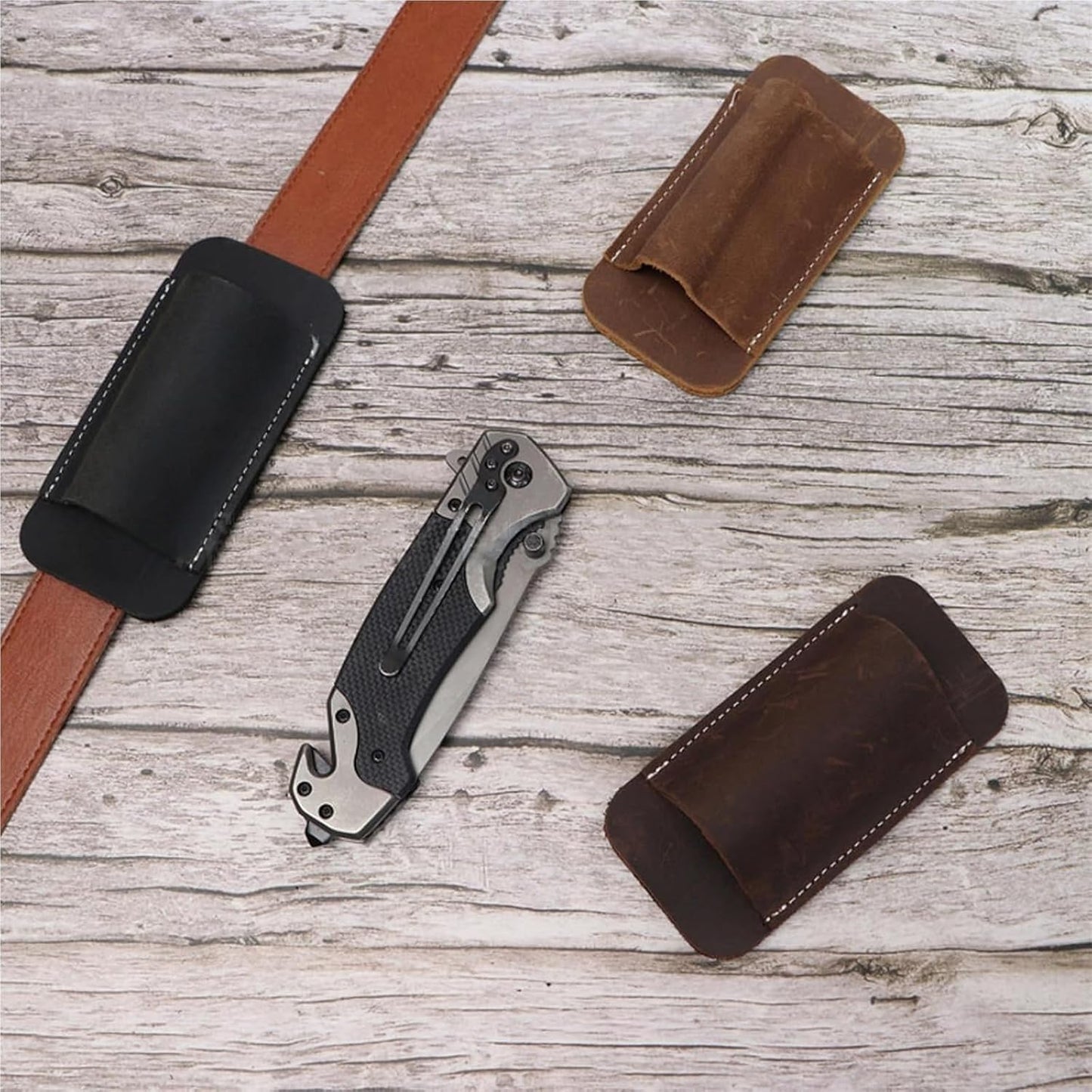 Genuine Leather Knife Sheath Foldable Lightweight Belt Pouch