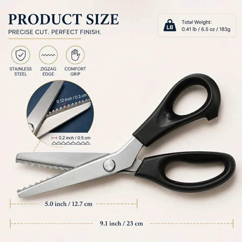 Stainless Steel Pinking Shears – 9.1" Zig Zag Fabric Scissors for Sewing, Quilting, Dressmaking & DIY Crafts