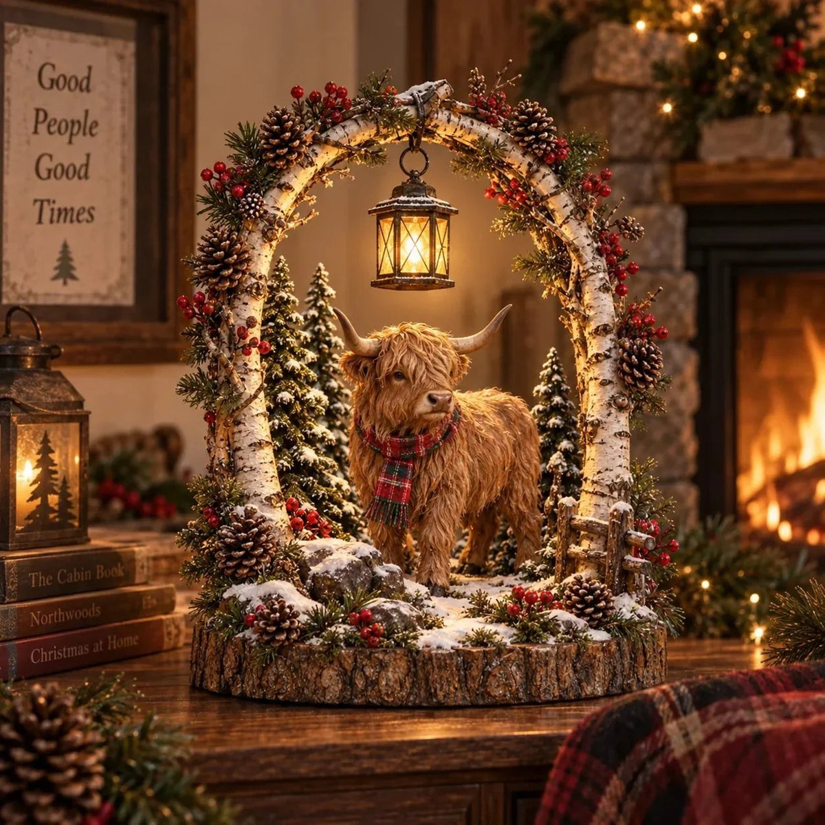 ⏳ Last Day 50% OFF-🐻Woodland Bear Family Lantern – Lighted Christmas Forest Tabletop Decor 🎄