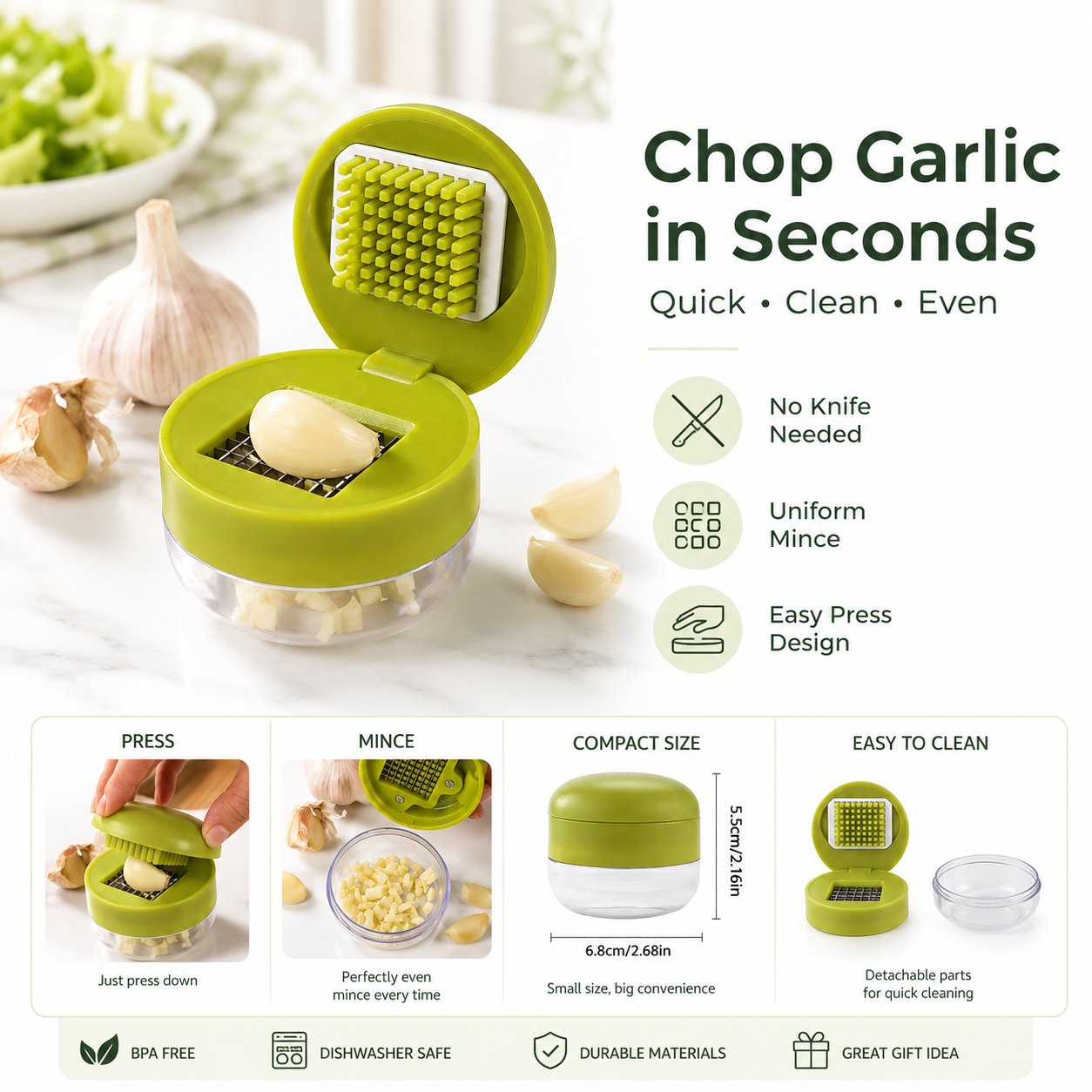 Mini Garlic Chopper and Press with Container