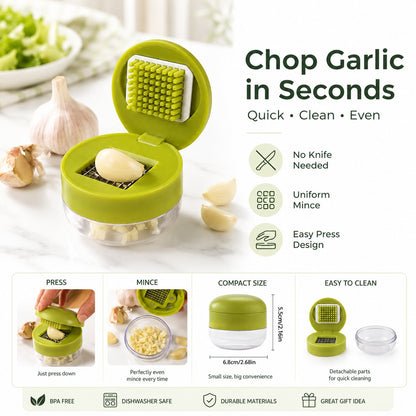 Mini Garlic Chopper and Press with Container