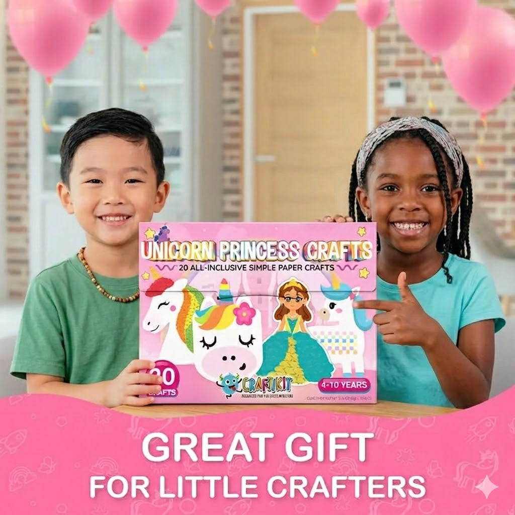 20 Crafts in a Box - 20 Simple Paper Crafts for Kids Ages 3-8 - Arts and Crafts Kit with Envelopes Glue Stick Tape - Low Mess Easy to Complete Fun for Creativity & Fine Motor Skills