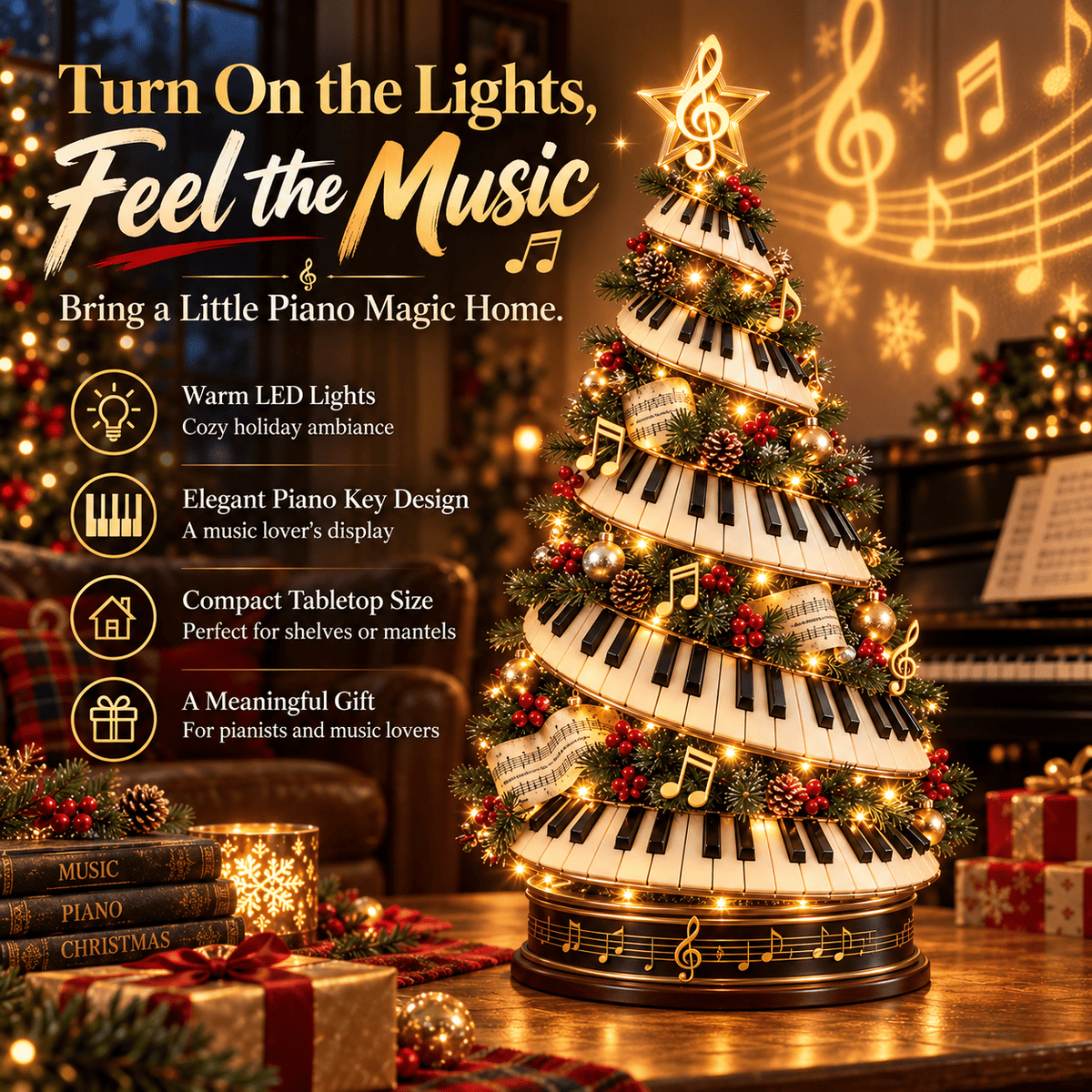 🔥 Last Day 50% OFF-🎹✨Piano Christmas Tree Lights—Musical Christmas Tree Decorations Designed for Piano Enthusiasts
