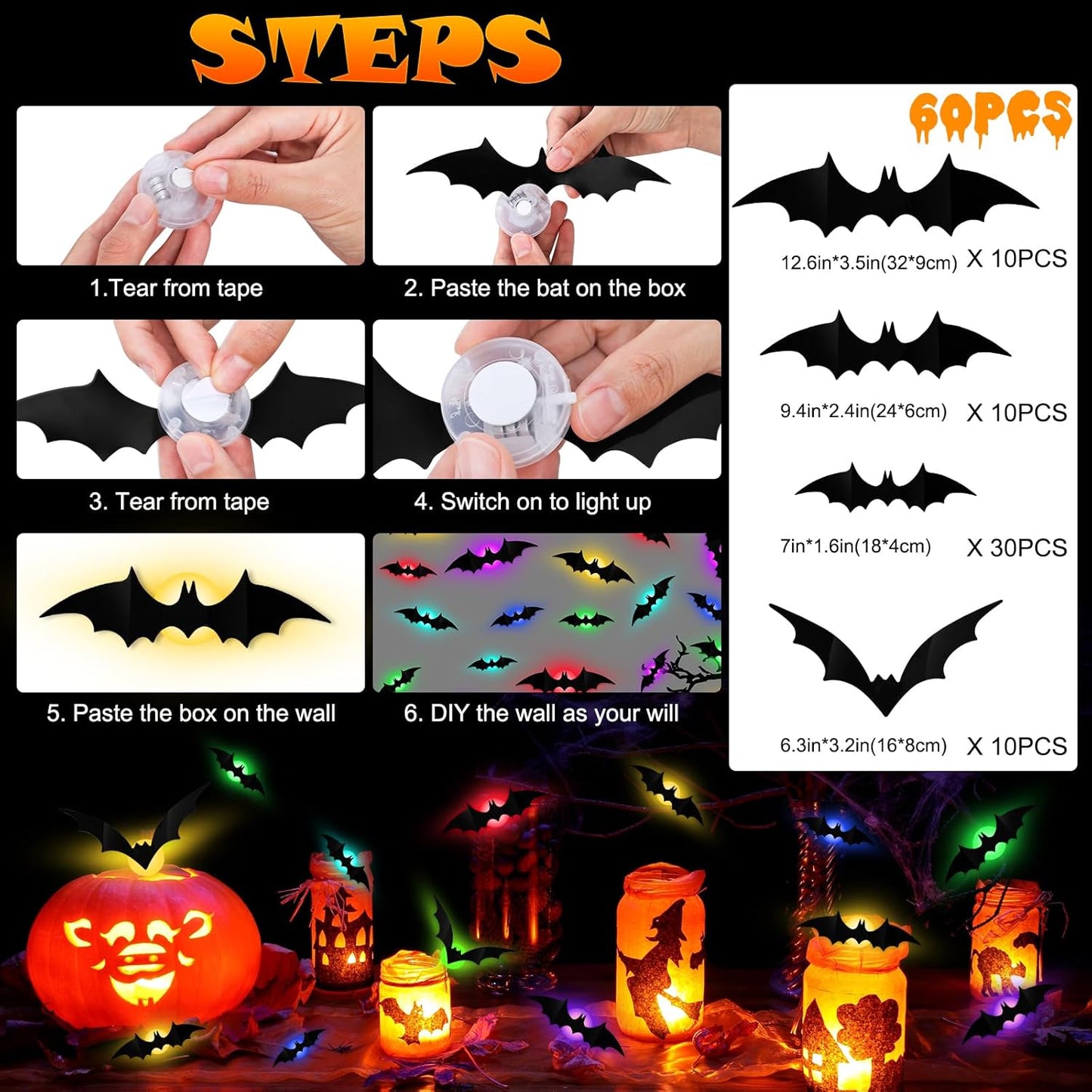 3D Bat Design LED Decoration