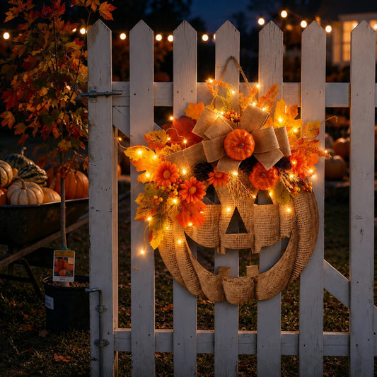 🔥LAST DAY 49% OFF🎃✨Rustic Lighted Burlap Pumpkin Wreath