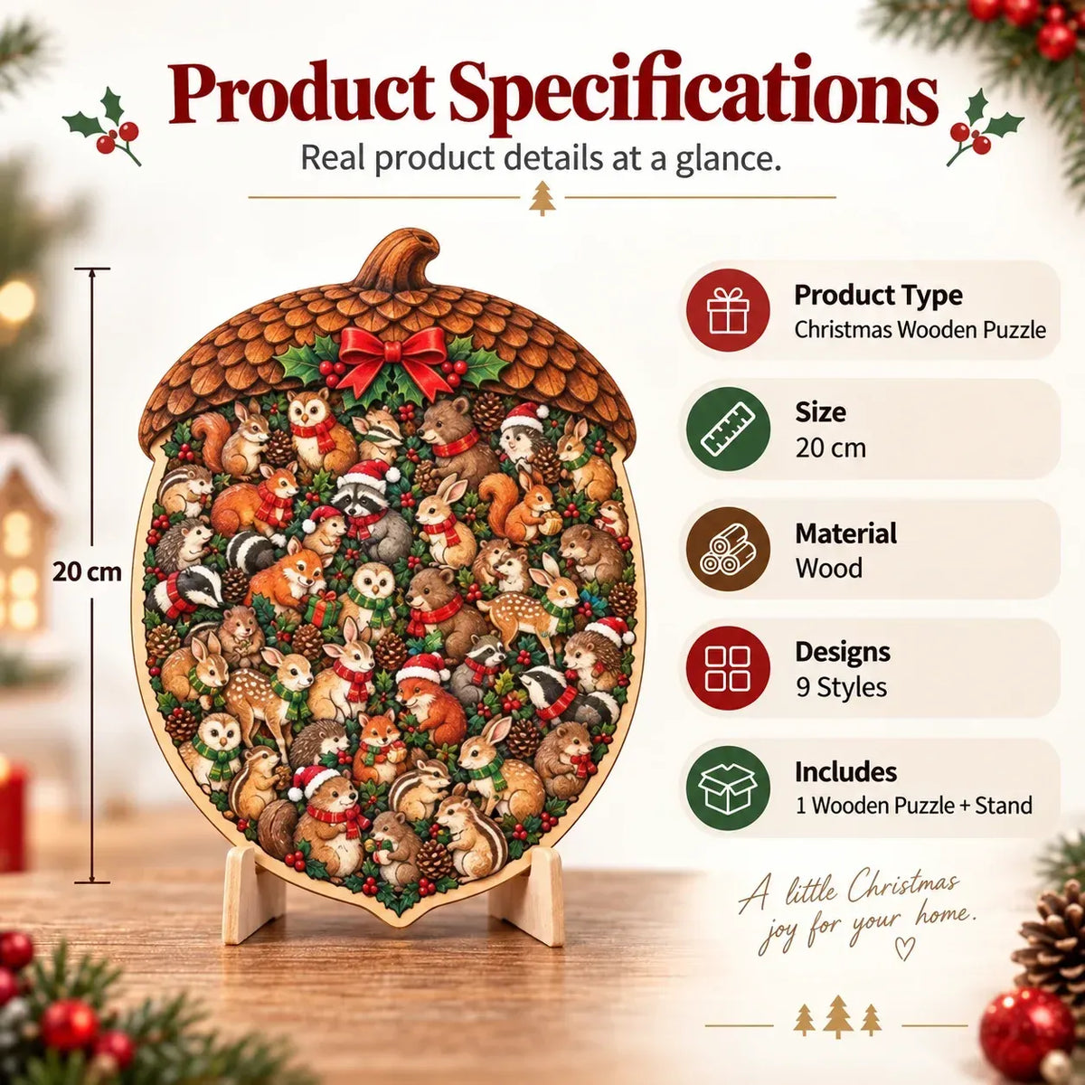 ⏳ Last Day 49% OFF –🎄🧩 Wooden Christmas Puzzle with Stand