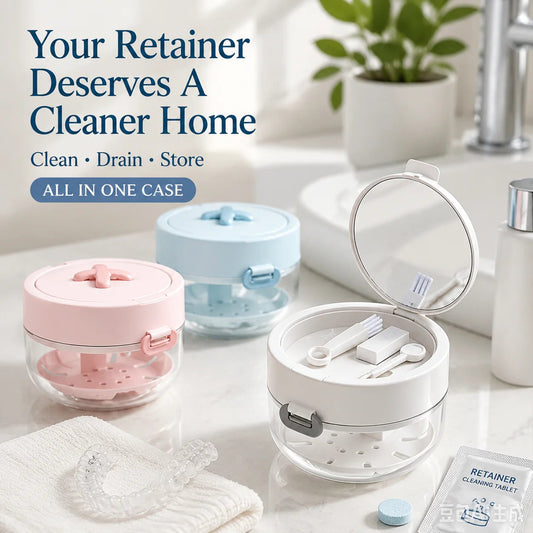 ✨ Portable 3-in-1 Retainer Cleaner Case | Clean, Drain, Dry & Store Aligners, Mouth Guards and Dentures in One Compact Organizer