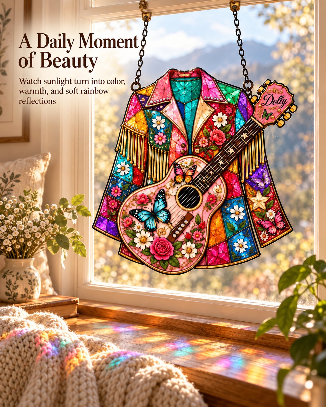 ⏰ LAST DAY 49% OFF - 💃 Handmade Dolly Parton “Coat of Many Colors” Stained Glass Suncatcher