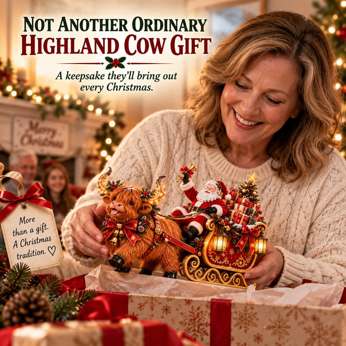 💥LAST DAY 50% OFF🐮🎅 Santa’s Highland Cow Christmas Sleigh