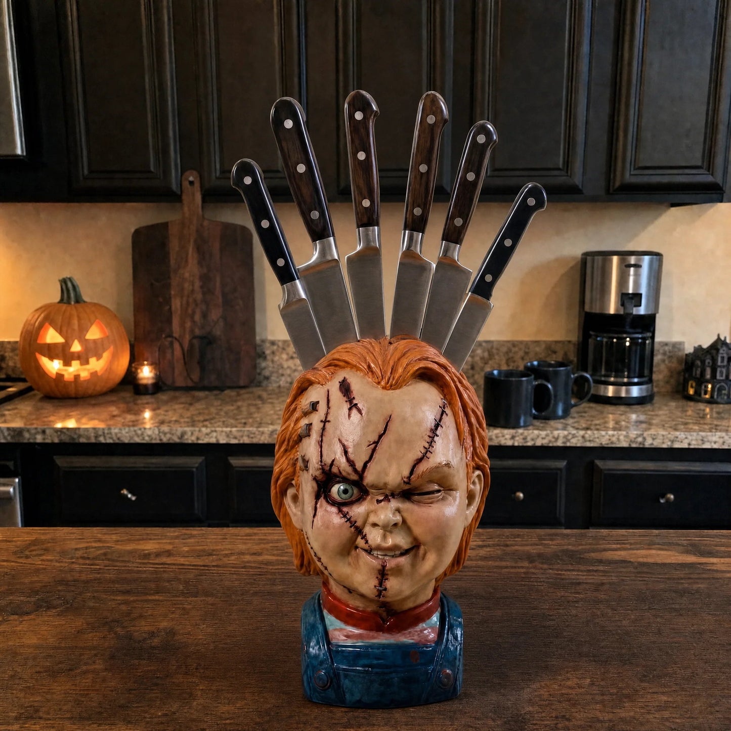 🎃 Halloween Flash Sale 50% OFF – Horror Mask Knife Block for Kitchen Decor