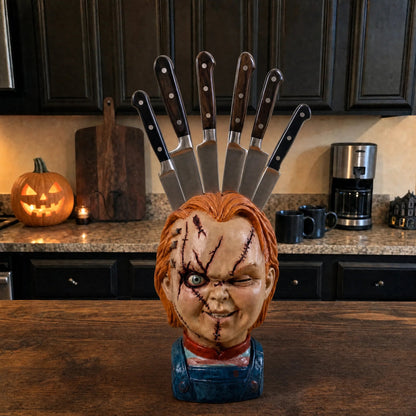 🎃 Halloween Flash Sale 50% OFF – Horror Mask Knife Block for Kitchen Decor