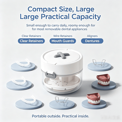 🦷✨3-in-1 Retainer & Denture Cleaning Case- Clean, Soak & Store Your Dental Appliances In One Compact Case