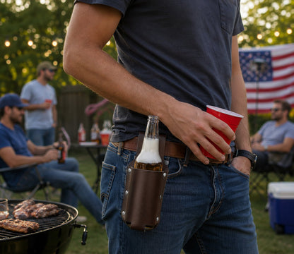 🍺 Hands-Free Beer Holster Belt – Leather Bottle Waist Holder 🥩🔥