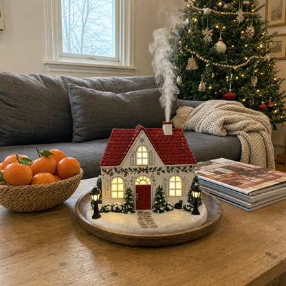 ✨🎄Christmas House Essential Oil Diffuser – 🏘️Glowing Holiday Decor with Chimney Mist🌿