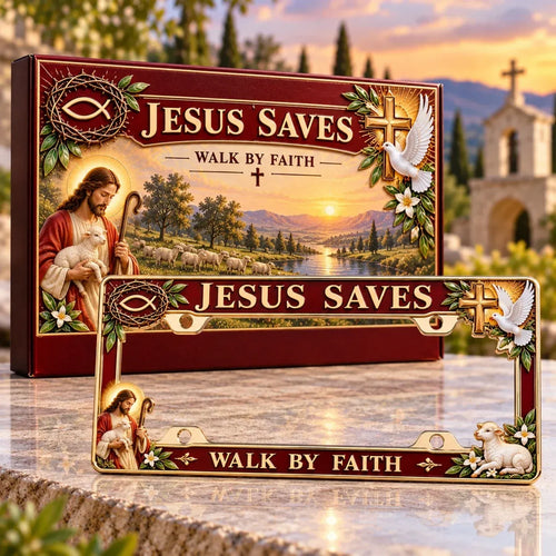 ✝️ "Jesus Saves" and "Walk by Faith" Themed License Plate Frames 🚗