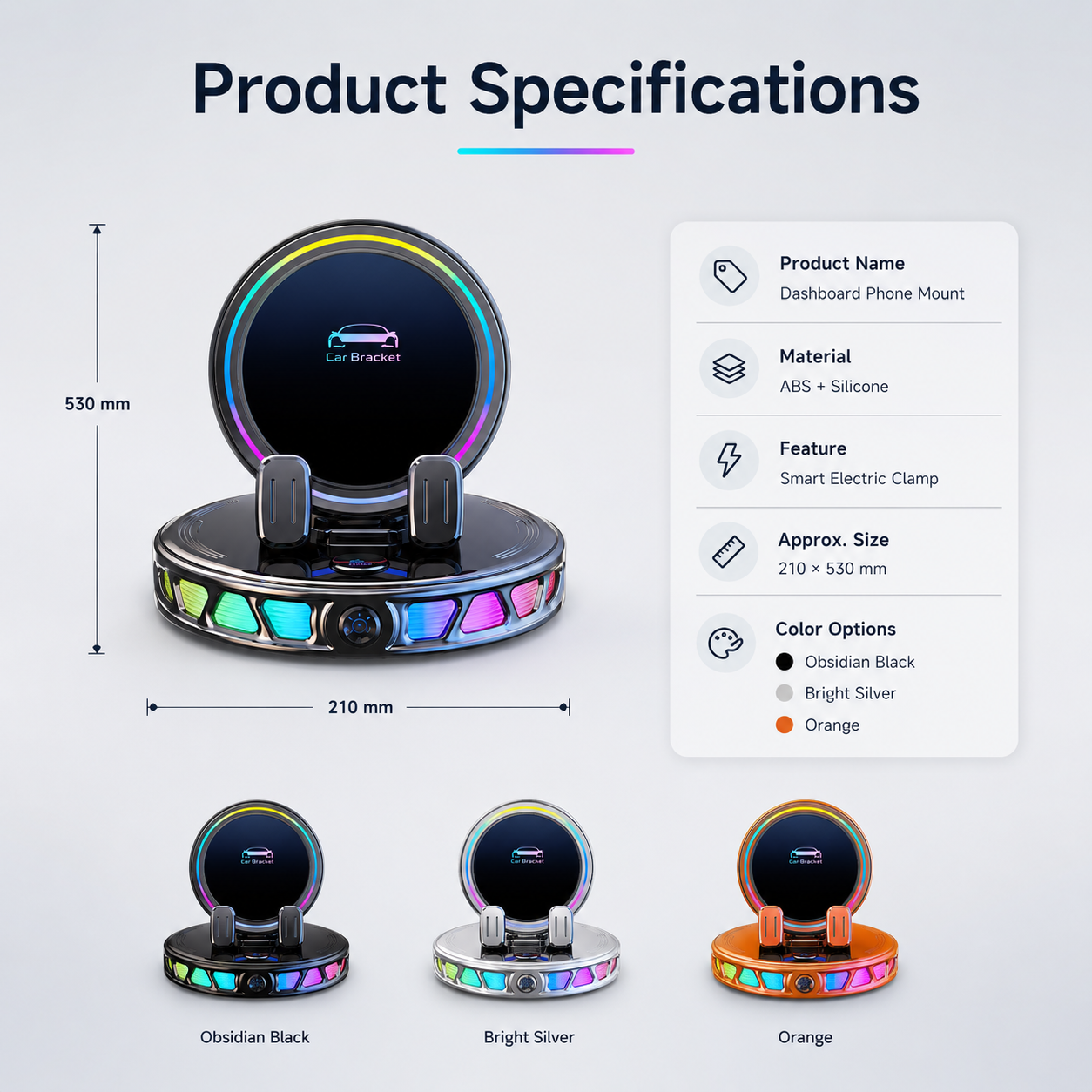 ✨RGB Smart Auto-Clamping Dashboard Car Phone Mount