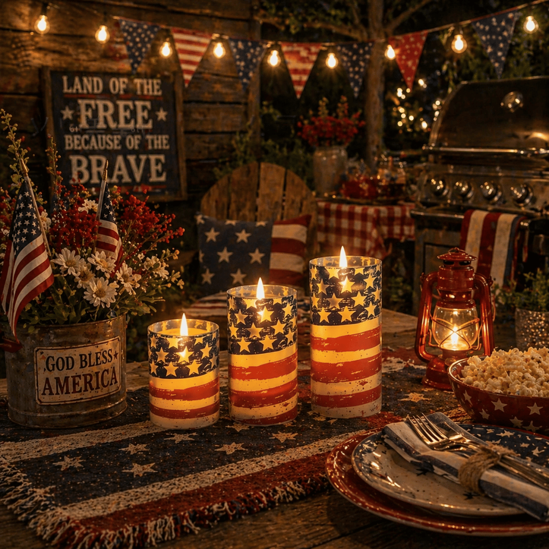 Patriotic LED Flameless Candles 3 Pack with Remote Timer 4th of July