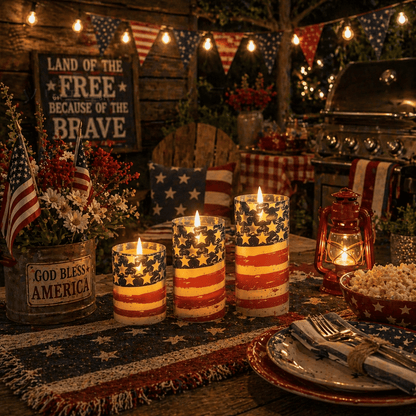 Patriotic LED Flameless Candles 3 Pack with Remote Timer 4th of July
