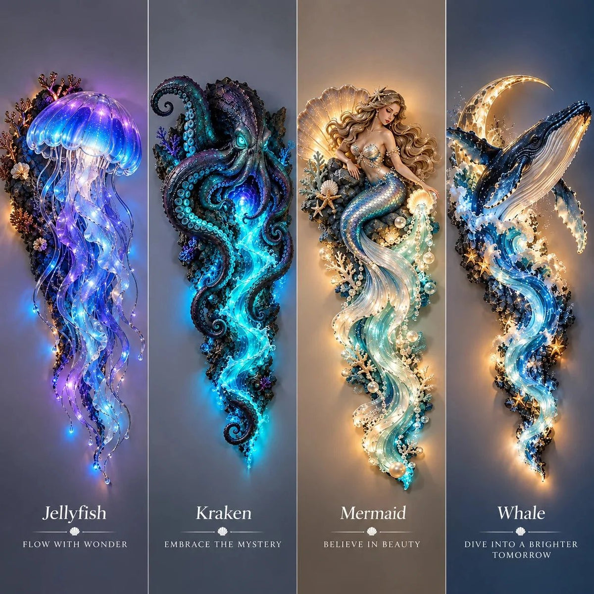 ⏰Limited Stock 49% OFF - 🌊✨ Enchanted Ocean Legends™ Lighted Wall Décor Collection 🐋🧜‍♀️