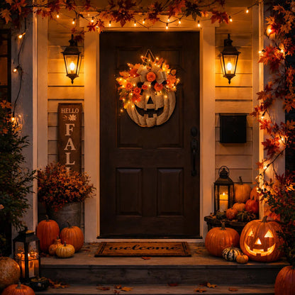 🔥LAST DAY 49% OFF🎃✨Rustic Lighted Burlap Pumpkin Wreath