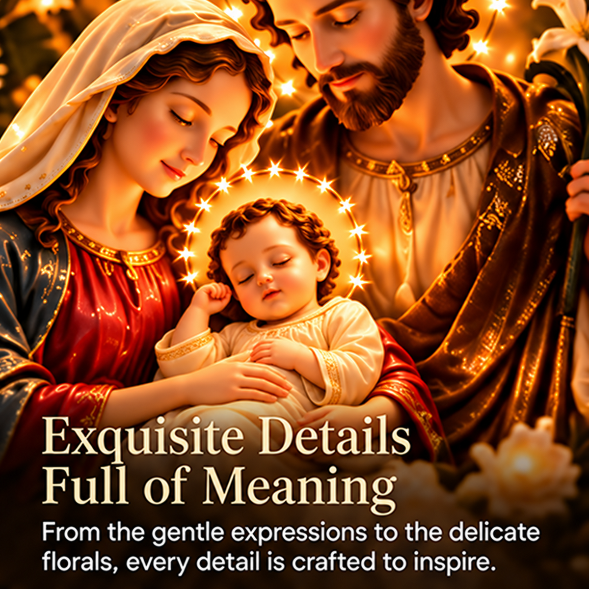⏳ Last Day 49% OFF –✨ Glowing Holy Family Floral Wall Decor