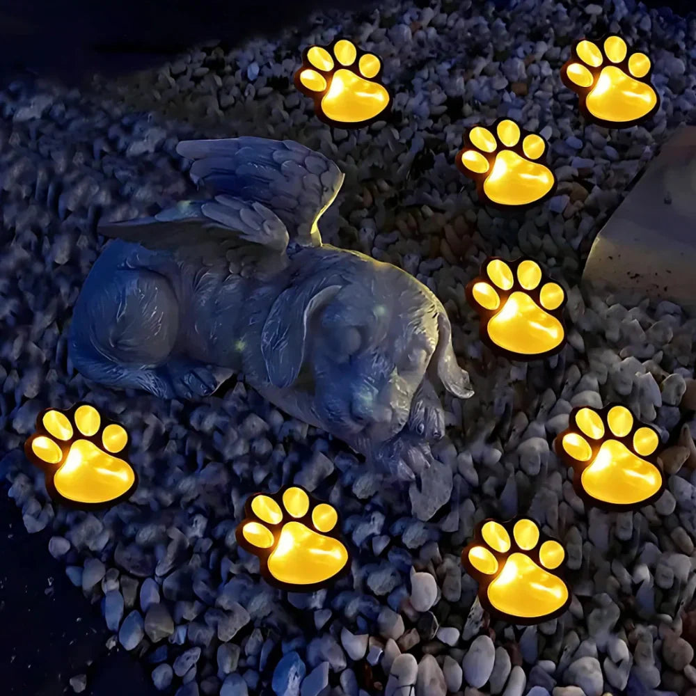 Solar-Powered Paw Print Outdoor Lights