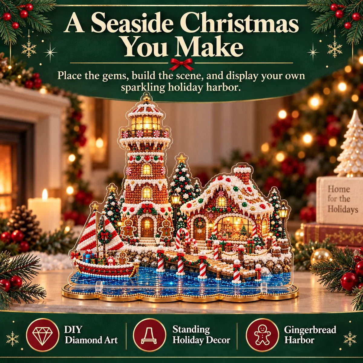✨ Last Day – 49% OFF!✨ Pearl Christmas Lighthouse Diamond Painting Kit🎅⛄️❄️