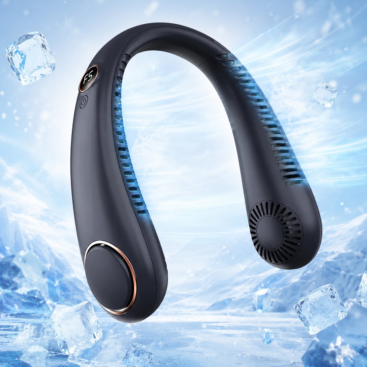 2026 Upgraded Wearable Bladeless Neck Fan 5-Speed Rechargeable Personal Cooling Fan